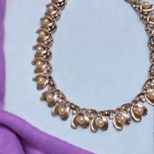 Elegant Rhinestone And Faux Pearl and Silvertone Necklace Trifari